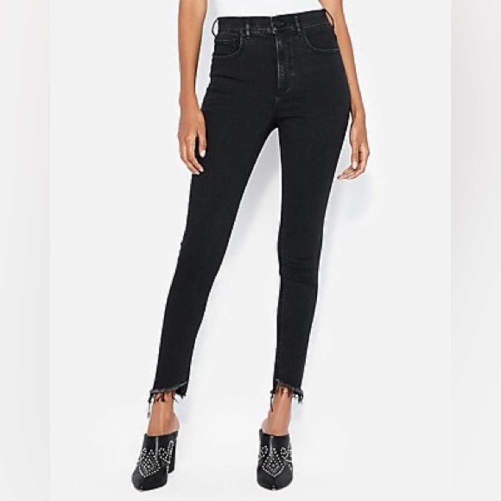 Express Super High Rise Stretch Denim Perfect Ripped Ankle Jeans
